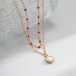 Simple Pearl Double Layered Clavicle Chain Necklace - Image 6