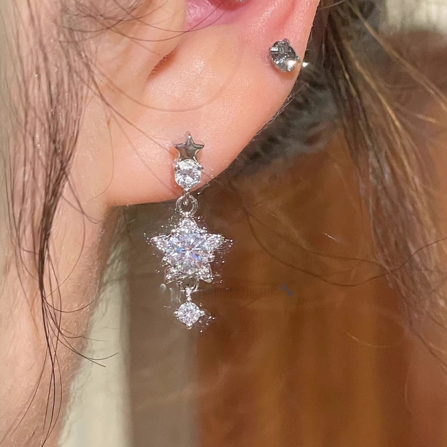 0a9cc151-b20e-4de4-a264-ef8be6c4541a.jpg Bling Star Zircon Titanium Steel Studs, Exquisite Star Ear Cuffs & Dangle Earrings - Image 1