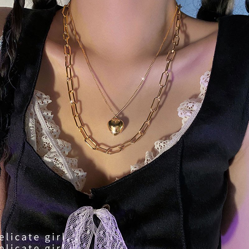 0ddab169-c150-4d4b-988a-27e993e01148.jpg Double Layers Loving Heart Chain Twin Necklace Female Clavicle Chain - Image 1