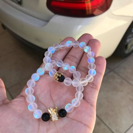 1311576645725.jpg 2pcs/set 8mm Stone Beaded Bracelet Lovers Crystal Crown Couple Bracelets & Bangles Pulsera - Image 1