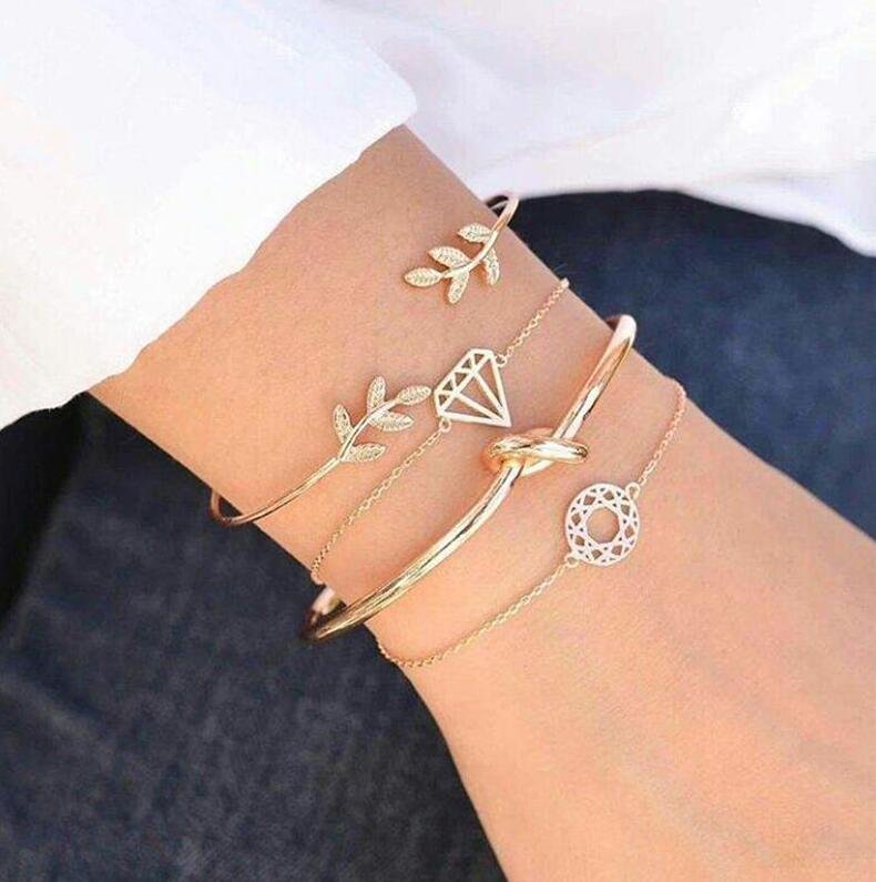 1374429182420.jpg Tocona T Fashion Bohemia Leaf Knot Hand Cuff Link Chain Charm Bracelet Bangle For Women Gold Bracelets Femme Jewelry 6115 - Image 1