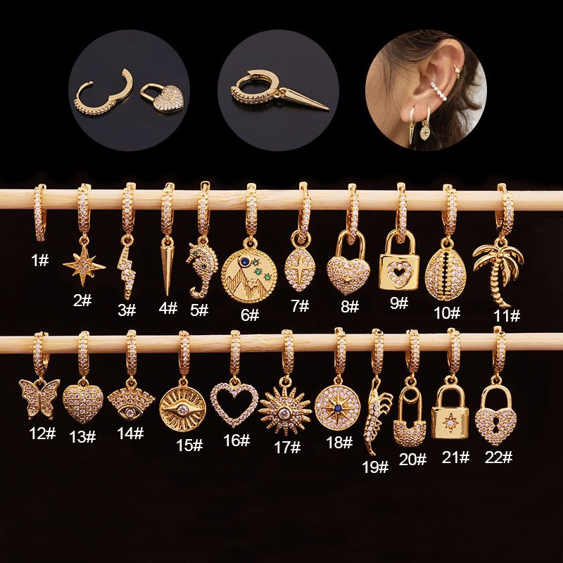 1615627622141.jpg Unusual Piercing Stud Earrings for Women Fashion Jewelry Girls Cute Heart Lock Anime Drop Hoop Earrings Ear Cuffs - Image 1