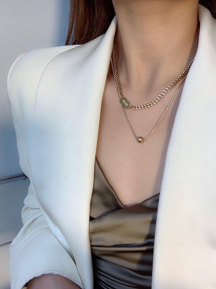 1622970820852.jpg Personality Pendant Double Layered Titanium Steel Clavicle Chain Necklace Female Trendy - Image 1