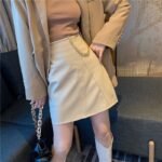 Fashion Casual Stitching High Belt Chain Thin A-Line Leather Skirt - Image 3