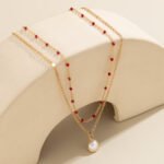 Simple Pearl Double Layered Clavicle Chain Necklace - Image 2