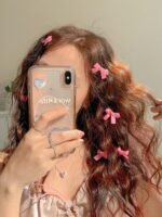 8 Pink Ribbon Bow Hair Clips On The Forehead - Image 4