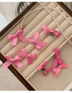 8 Pink Ribbon Bow Hair Clips On The Forehead - Image 9