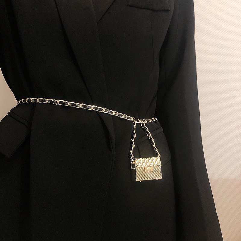 2a69a81a-5e52-47f8-b4c3-489c709fce95.jpg Women's Fashion PU Leather Knitted Chain Cummerbunds Female Dress Corsets Waistband Belts Decoration Narrow Belt - Image 1