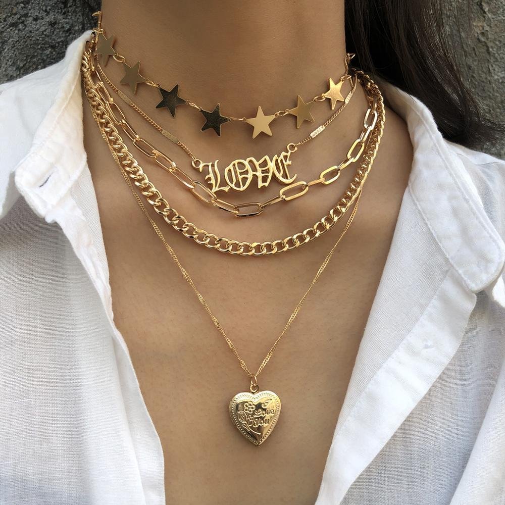 3147094806443.jpg Vintage Multi-Layered Love Heart Boho Pendant Choker Necklace - Image 1