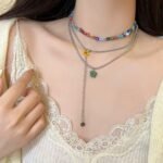 Colored Flowers Clavicle Chain Design Sense Twin Necklace - Image 5