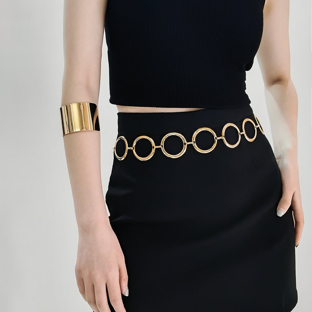59fa6960-d9bc-4500-b822-c3be57f309d8.jpg Fashion Circle Metal Waist Chain Women's Decorative Dress With Chain Belt Senior Hollow Accessories - Image 1