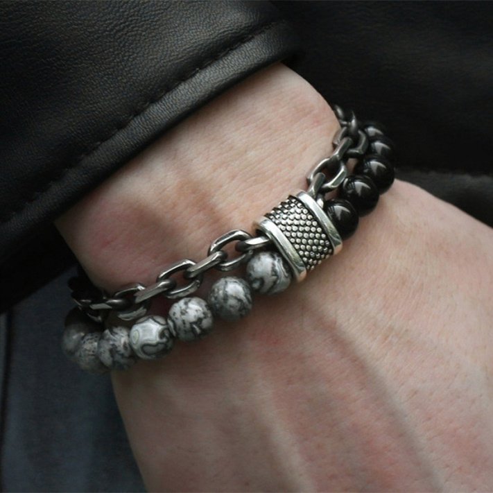 72827298-1b03-4c21-9367-3c8e2f680465.jpg Beaded Chain Double Men's Bracelet - Image 1