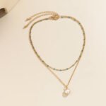 Simple Pearl Double Layered Clavicle Chain Necklace - Image 3