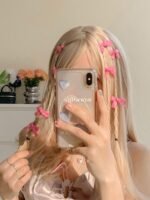 8 Pink Ribbon Bow Hair Clips On The Forehead - Image 2