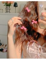 8 Pink Ribbon Bow Hair Clips On The Forehead - Image 5