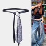 Scarf Belt Accessories For Wome Silk Ribbon Waist Chain Leather - Image 2