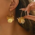 Dangle Flower Earrings For Women  2 Style Floral Drop Hoop Earrings, Statement Trendy Dangle Earrings Jewelry - Image 4