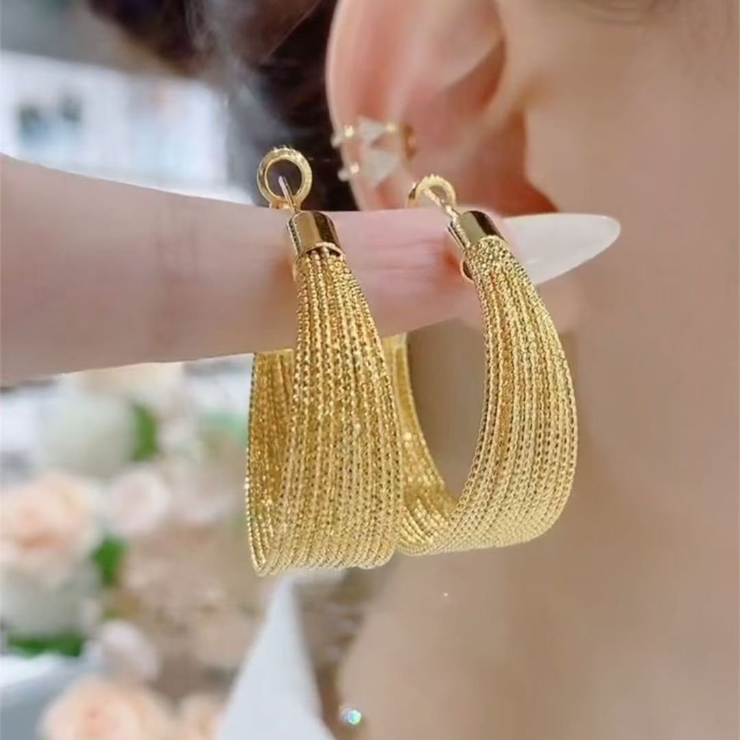 bf959732-77e6-4dc4-b598-89af10678582.jpg Gold Hoop Ear Cuffs Women Sparkling Plain Hoops Shiny Earrings - Image 1