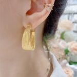 Gold Hoop Ear Cuffs Women Sparkling Plain Hoops Shiny Earrings - Image 9