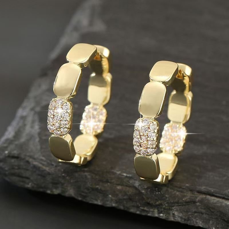 dbfe3e26-1439-432c-8435-511f3bec48f0.jpg Rose Gold Honeycomb Hoop Earrings, Light Luxury Bold Ear Cuffs For Women - Image 1