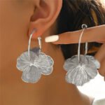 Dangle Flower Earrings For Women  2 Style Floral Drop Hoop Earrings, Statement Trendy Dangle Earrings Jewelry - Image 2
